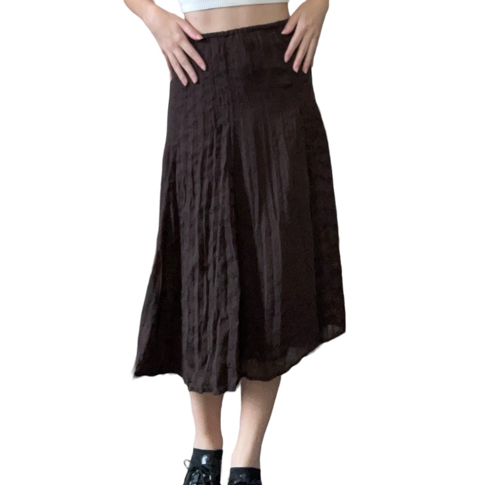 Vintage Floral Embroidered Chocolate Brown Fairycore Whimsygoth Boho Maxi Skirt